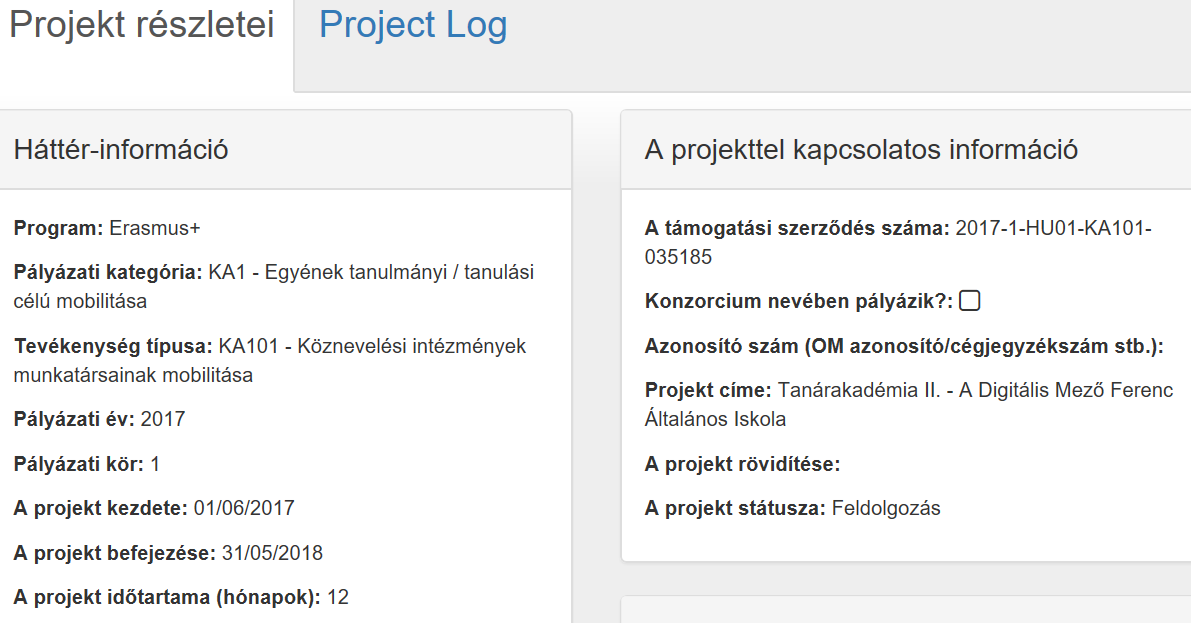 palyazat adatai urlapbol